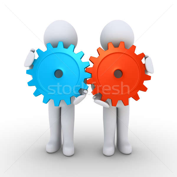 Dos personas engranajes trabajo en equipo dos 3d personas Foto stock © 6kor3dos