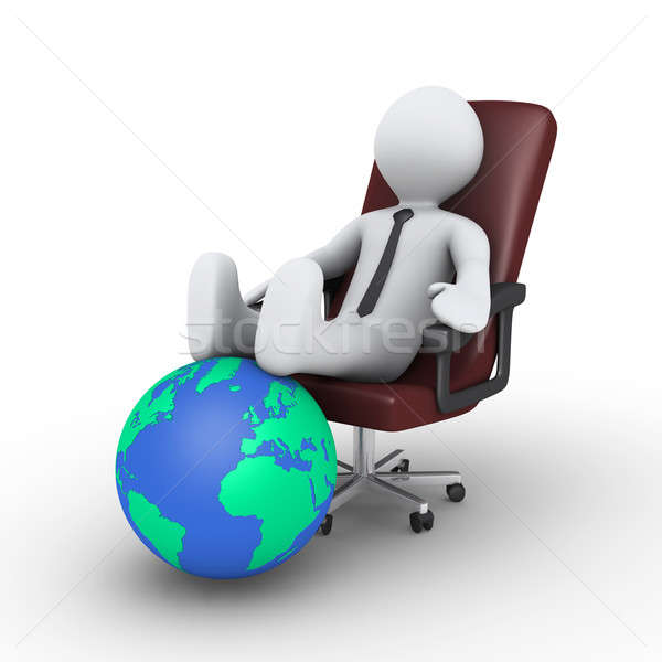 Geschäftsmann entspannenden Fuß Welt 3D Sitzung Stock foto © 6kor3dos