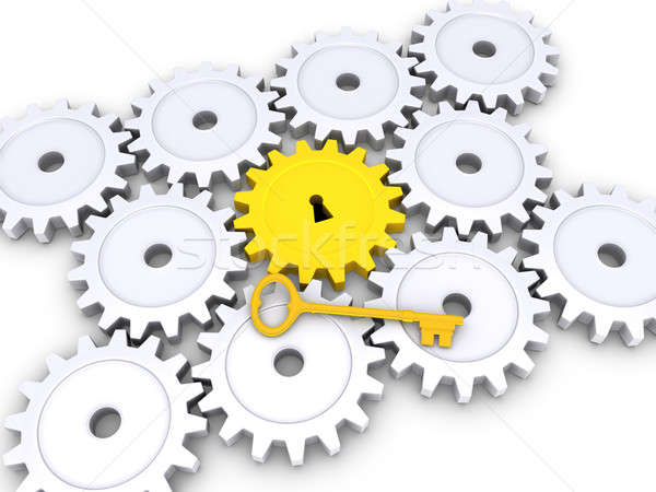 Golden key with cogwheels on the ground Stock photo © 6kor3dos