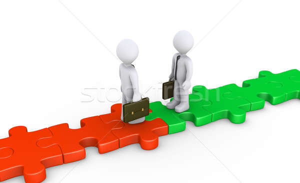 Zwei Geschäftsleute erfüllen Puzzle Weg 3D Stock foto © 6kor3dos