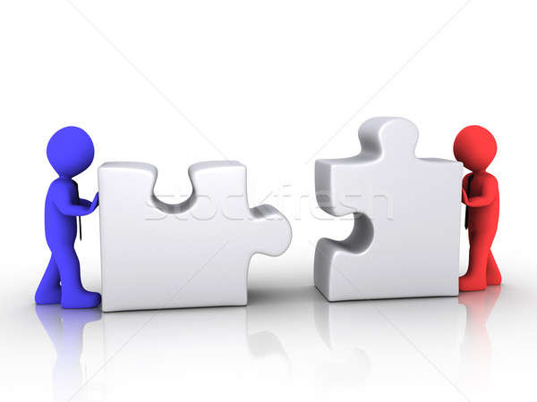 [[stock_photo]]: Différent · affaires · deux · 3D · poussant · pièces · de · puzzle