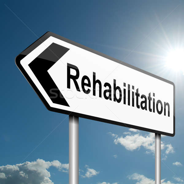 Stockfoto: Rehabilitatie · illustratie · weg · verkeersbord · blauwe · hemel · medische