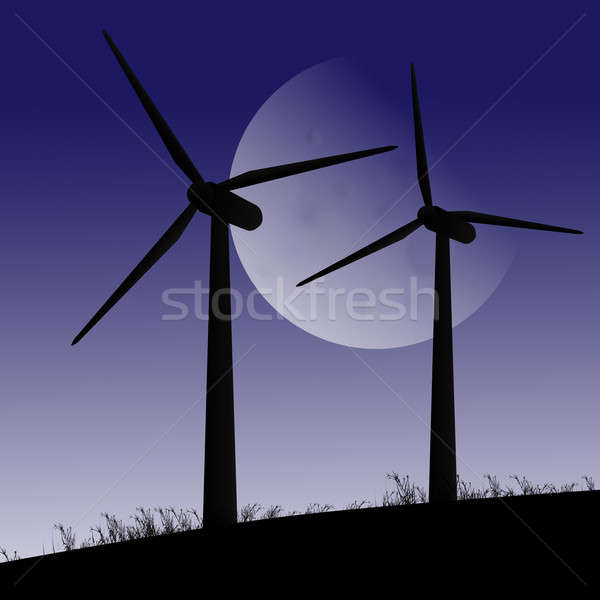Turbine eoliene ilustrare doua amurg cer mare Imagine de stoc © 72soul