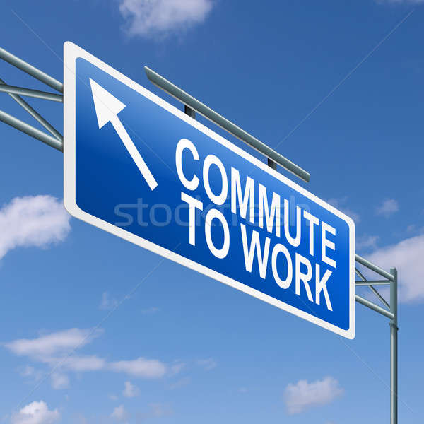Stockfoto: Woon-werkverkeer · illustratie · snelweg · teken · blauwe · hemel · weg