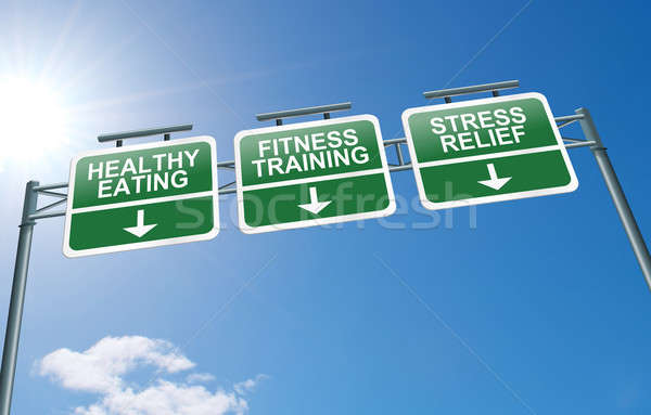 Egészséges életmód illusztráció autópálya felirat kék ég étel Stock fotó © 72soul