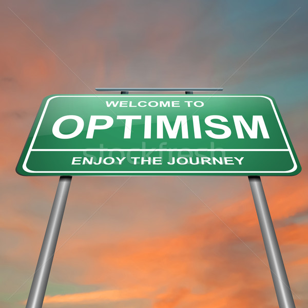 樂觀的 插圖 綠色 路標 日落 天空 商業照片 © 72soul