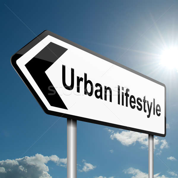 Foto d'archivio: Urbana · stile · di · vita · illustrazione · strada · segnale · di · traffico · cielo · blu