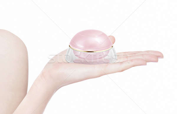 Rózsaszín kupola kozmetikai bögre kéz izolált Stock fotó © 7Crafts