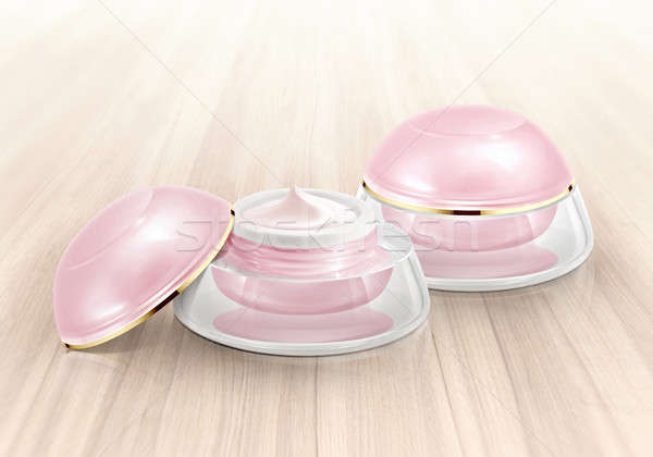 Roze koepel cosmetische jar hout ontwerp Stockfoto © 7Crafts