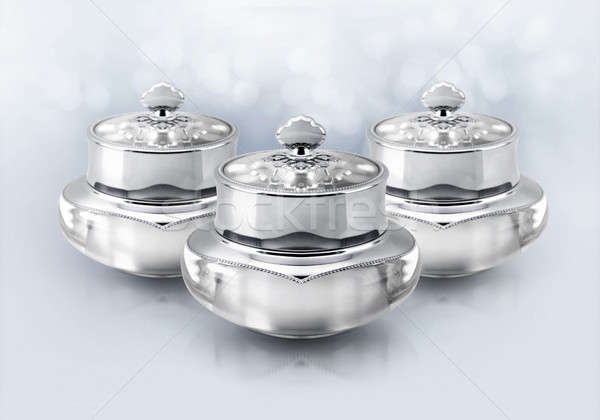 Ezüst deluxe kozmetikai bögre csillámlás háttér Stock fotó © 7Crafts