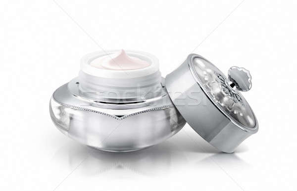 Ezüst deluxe kozmetikai bögre fehér háttér Stock fotó © 7Crafts