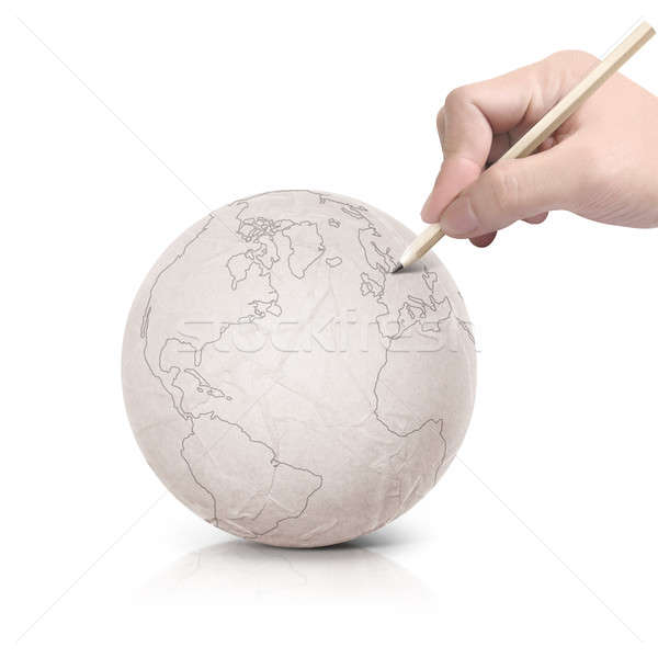 Stock foto: Zeichnung · america · Karte · Papier · Ball · weiß