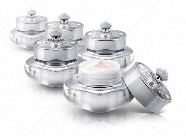 Néhány ezüst deluxe kozmetikai bögre fehér Stock fotó © 7Crafts