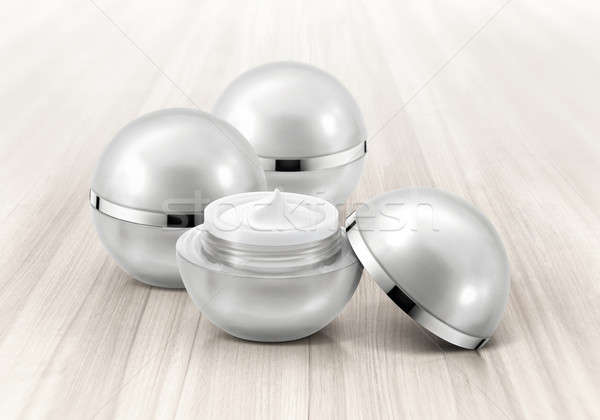 Zilver bol cosmetische jar hout achtergrond Stockfoto © 7Crafts