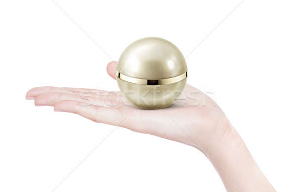 Golden Bereich kosmetischen jar Hand isoliert Stock foto © 7Crafts