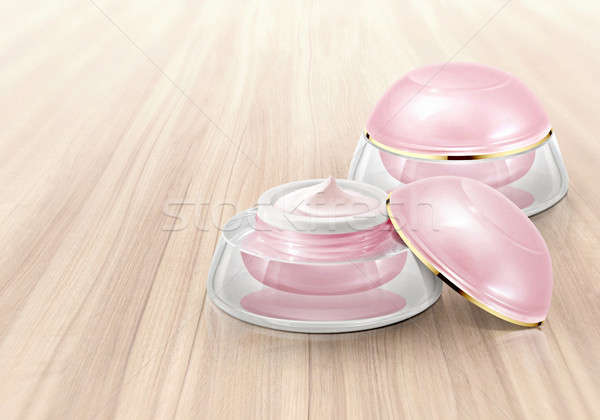 Pink dome cosmetic jar on wood background Stock photo © 7Crafts