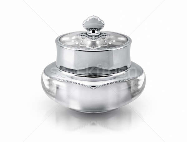 Stock fotó: Ezüst · deluxe · kozmetikai · bögre · fehér · háttér