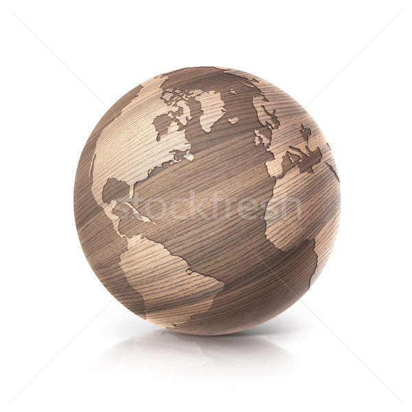 oak wood globe 3D illustration north and south america map Stock photo © 7Crafts