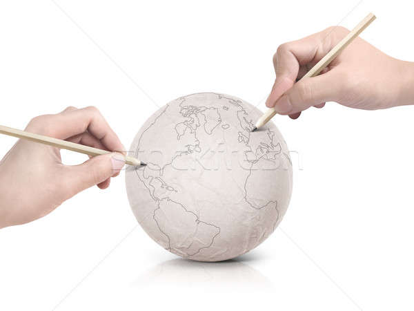 Two hand stroke drawing America map on paper ball Stock photo © 7Crafts
