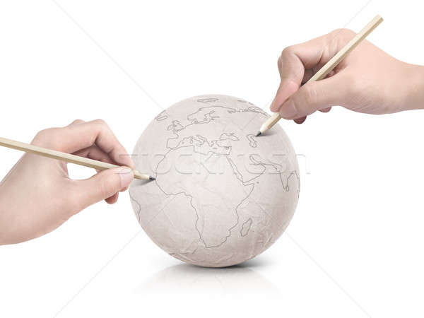 Two hand stroke drawing Europe map on paper ball Stock photo © 7Crafts