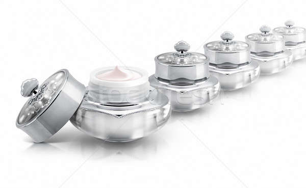 Parecchi argento deluxe cosmetici jar bianco Foto d'archivio © 7Crafts