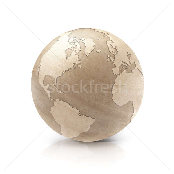 Wood globe 3D illustration North and South America map Stock photo © 7Crafts