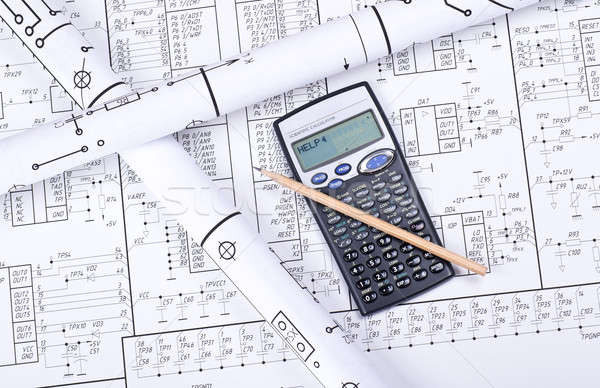 Blueprint crosswise and calculator Stock photo © a2bb5s