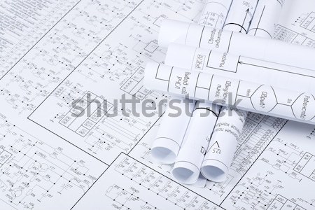 Stock foto: Blaupause · Zeichnungen · gerollt · Rohr · Design · Industrie