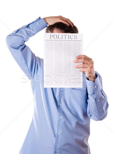 Férfi olvas újság felirat politika izolált Stock fotó © a2bb5s