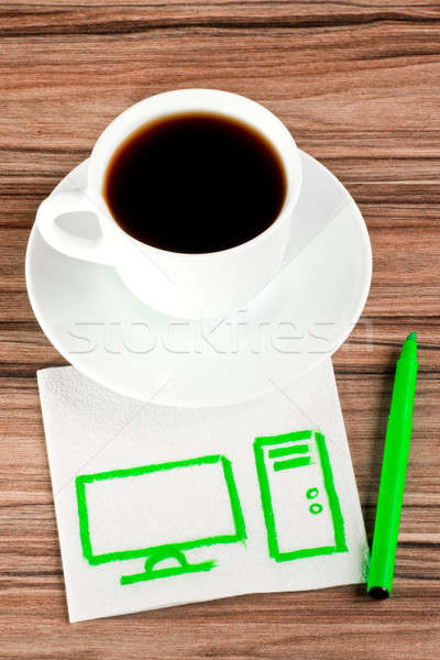 Serviette Tasse Kaffee Papier Holz Stock foto © a2bb5s