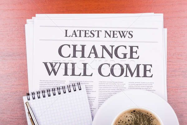 The newspaper  CHANGE WILL COME  and coffee Stock photo © a2bb5s
