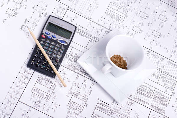 Calculator, pancil and cup of coffee Stock photo © a2bb5s