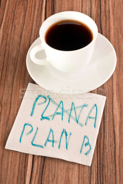 Plan b peçete fincan kahve kâğıt ahşap Stok fotoğraf © a2bb5s
