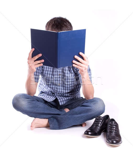 Boso człowiek czytania książki odizolowany strony Zdjęcia stock © a2bb5s