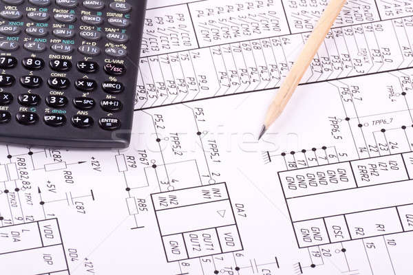 Kalkulator farbują rysunek szczegół projektu przemysłu Zdjęcia stock © a2bb5s