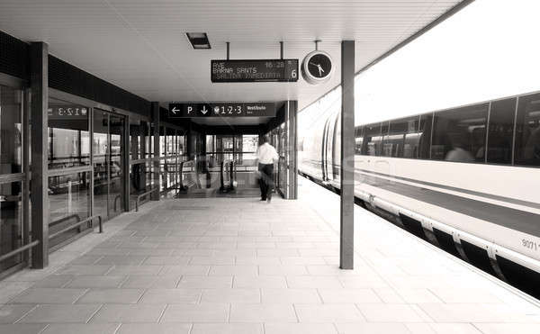 Aankomst treinstation trein zwart wit Stockfoto © ABBPhoto