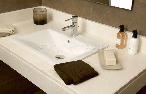 Basin with soap and towels Stock photo © ABBPhoto