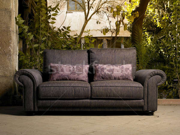 Сток-фото: диван · красивой · патио · старые · древесины · архитектура