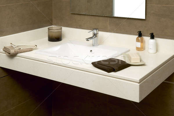 Basin with soap and towels Stock photo © ABBPhoto