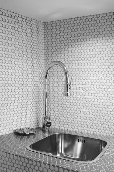 Nickel kitchen faucet Stock photo © ABBPhoto