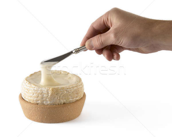 Foto stock: Cremoso · espanol · queso · placa · mano · cuchillo