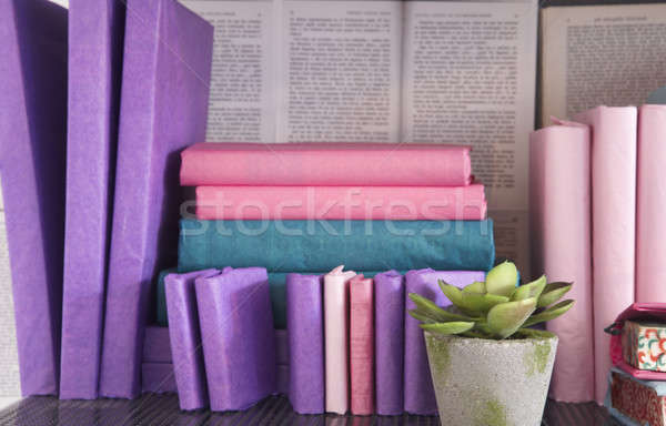 Kapalı dengesiz kitaplar dekorasyon yumuşak renk Stok fotoğraf © ABBPhoto