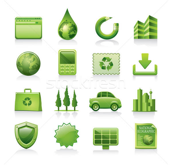 Stock fotó: Zöld · ikonok · ökológia · ikon · gyűjtemény · víz · autó