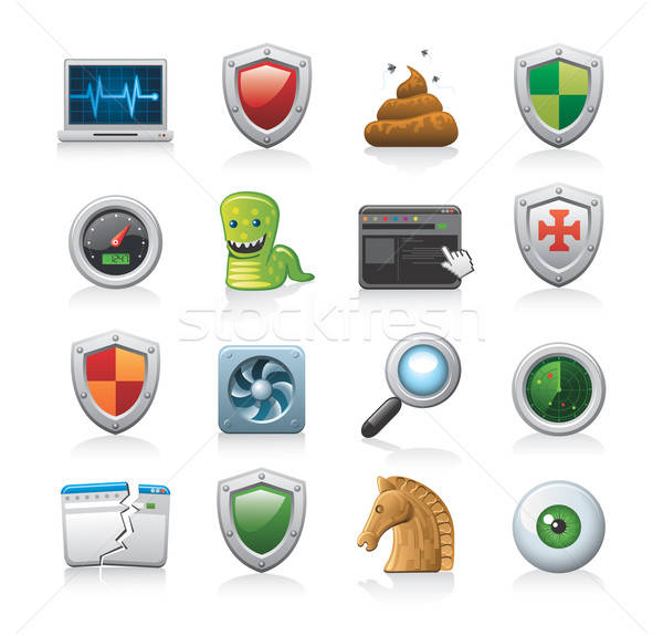 Foto stock: Ordenador · seguridad · iconos · 16 · iconos · de · la · web · aislado