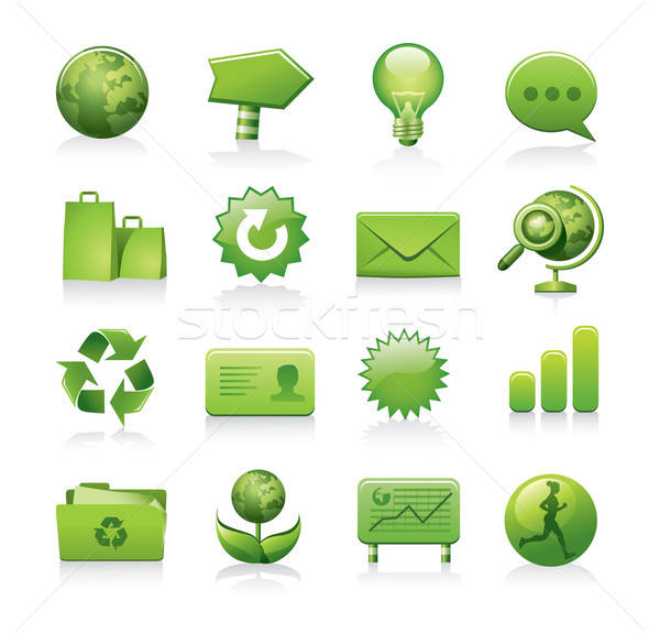 Groene iconen ecologie papier ontwerp Stockfoto © abdulsatarid