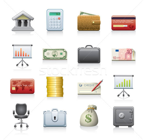 Financiële 16 web icons geïsoleerd witte Stockfoto © abdulsatarid