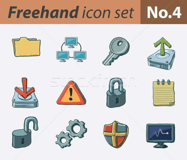 Freehand icons - security Stock photo © abdulsatarid