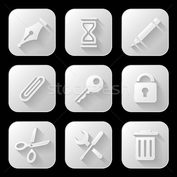 Stock foto: Web-Icons · Set · Büro · Papier · Internet · Bleistift