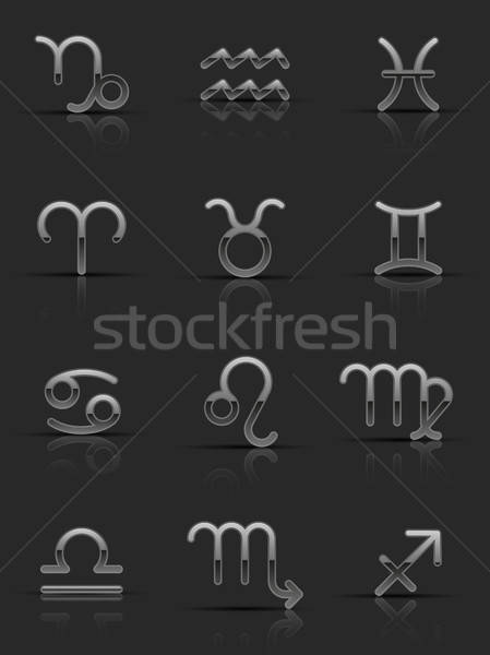 Ezüst állatöv feliratok ikon szett fém Föld Stock fotó © AbsentA
