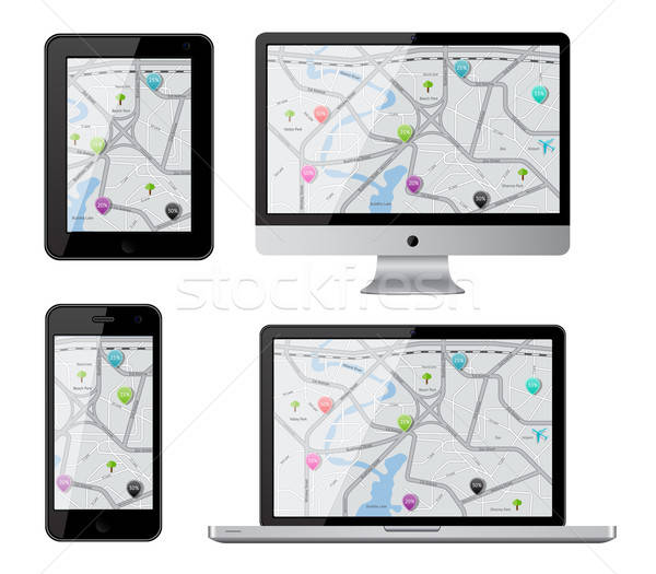 Stock photo: Isolated gadgets with street map. EPS10 vector illustration.